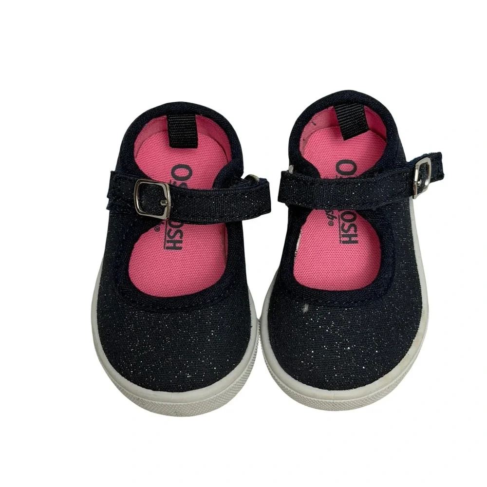 OshKosh Bgosh Girls‎ Navy Blue Glitter Mary Jane Sneakers Shoes Size 2 Toddler